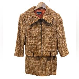 David Meister Orange Tweed Jacket and Skirt Set